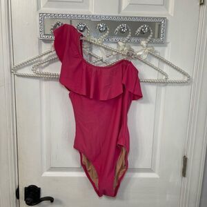 J Crew Pink Ruffle One Piece Bathing Suit
